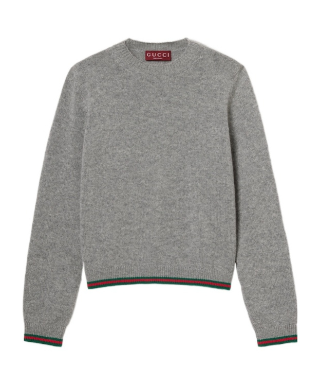 Gucci Cashmere Sweater Luxe Web Ribbon In Gray
