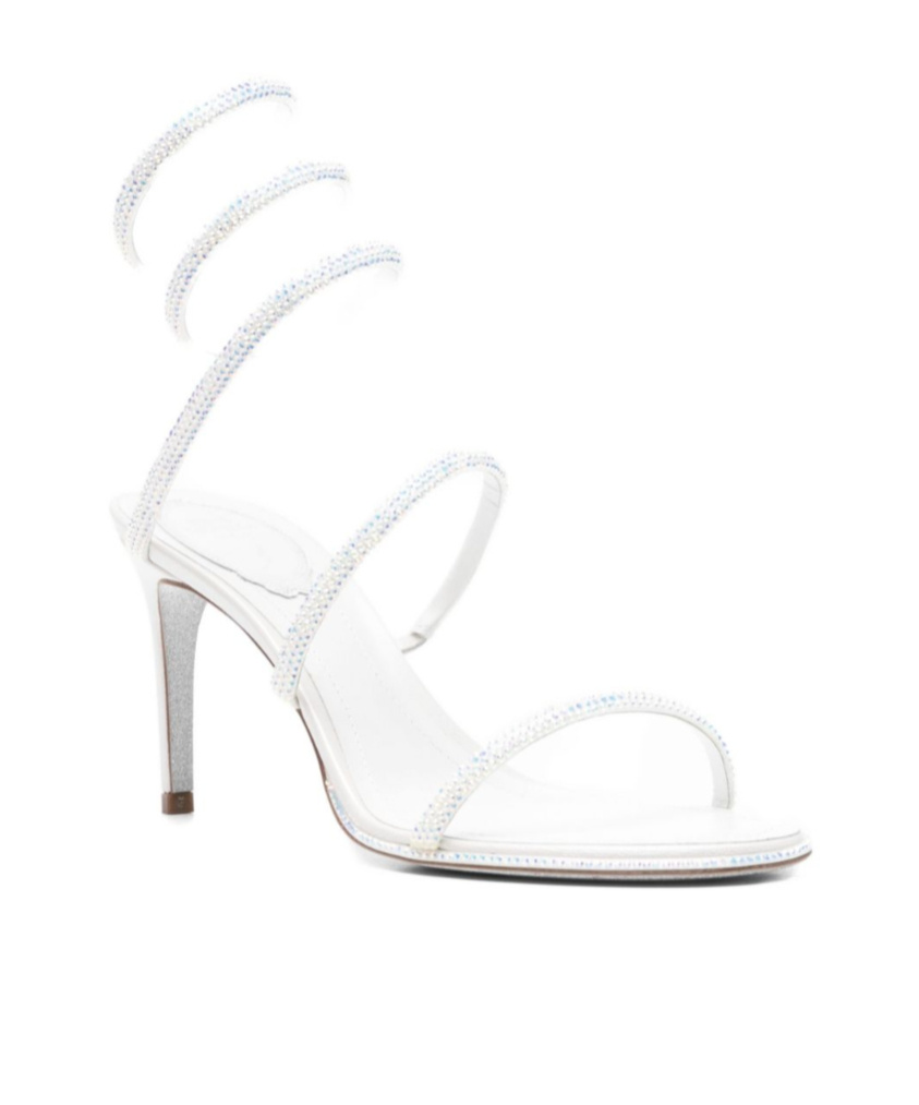 René Caovilla Cleo 80 Wraparound Satin Sandals In White