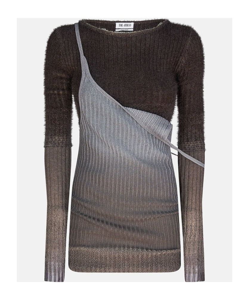 Attico Gradient Effect Ribbed Bodycon Dress In Brown