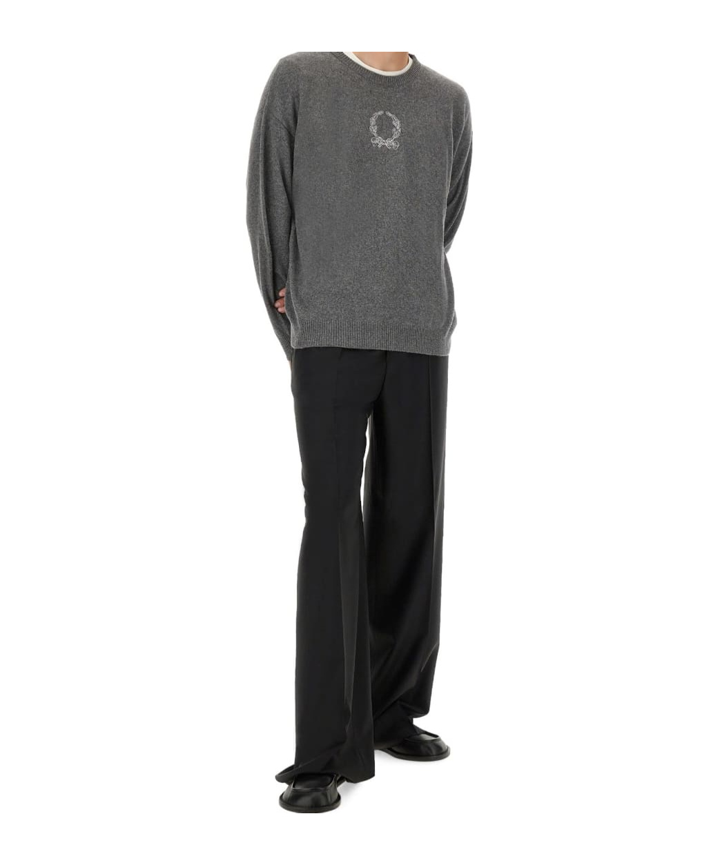 Moschino Wool And Cashmere Pullover Laurel Crown Embroidery In Gray