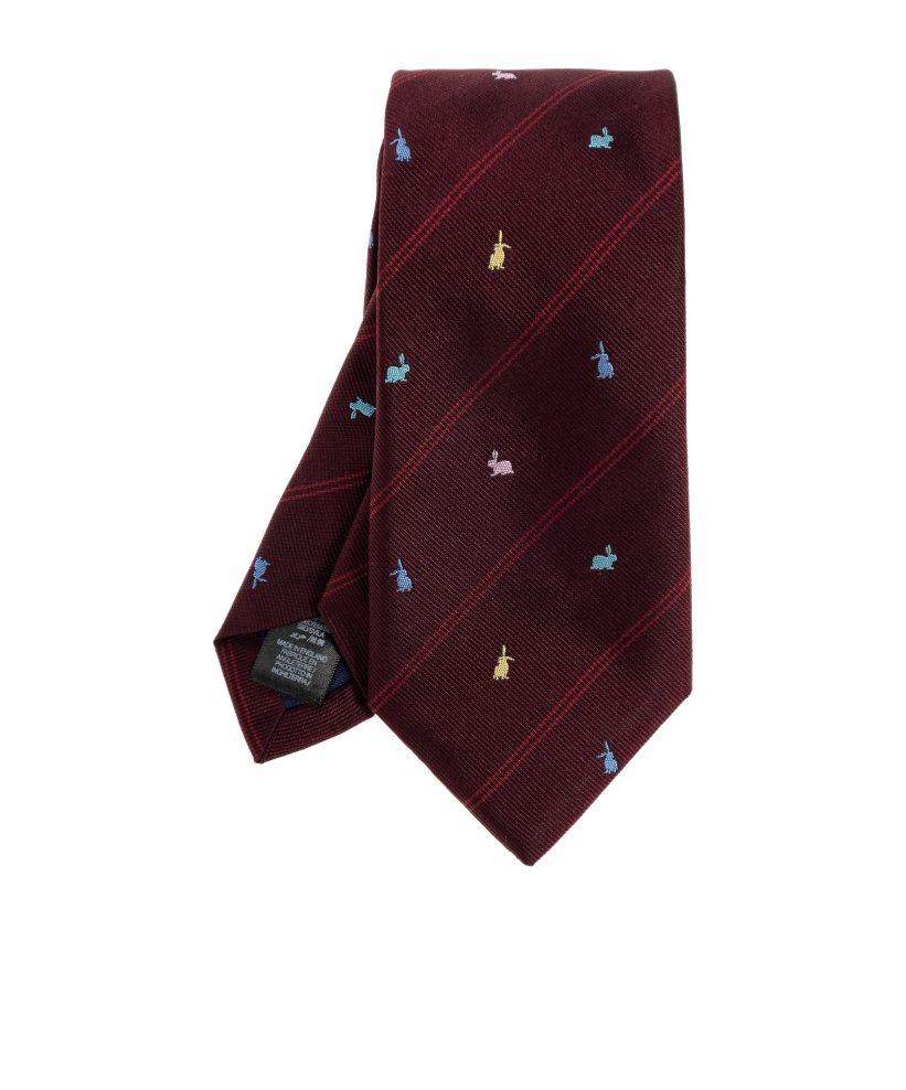 Paul Smith Rabbit-print Striped Tie In Brown