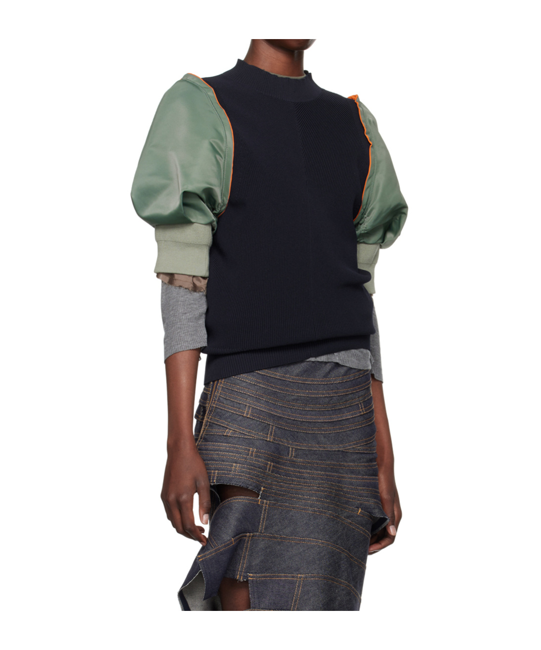 Shop Sacai Stitched Long-sleeved Sweater In Black