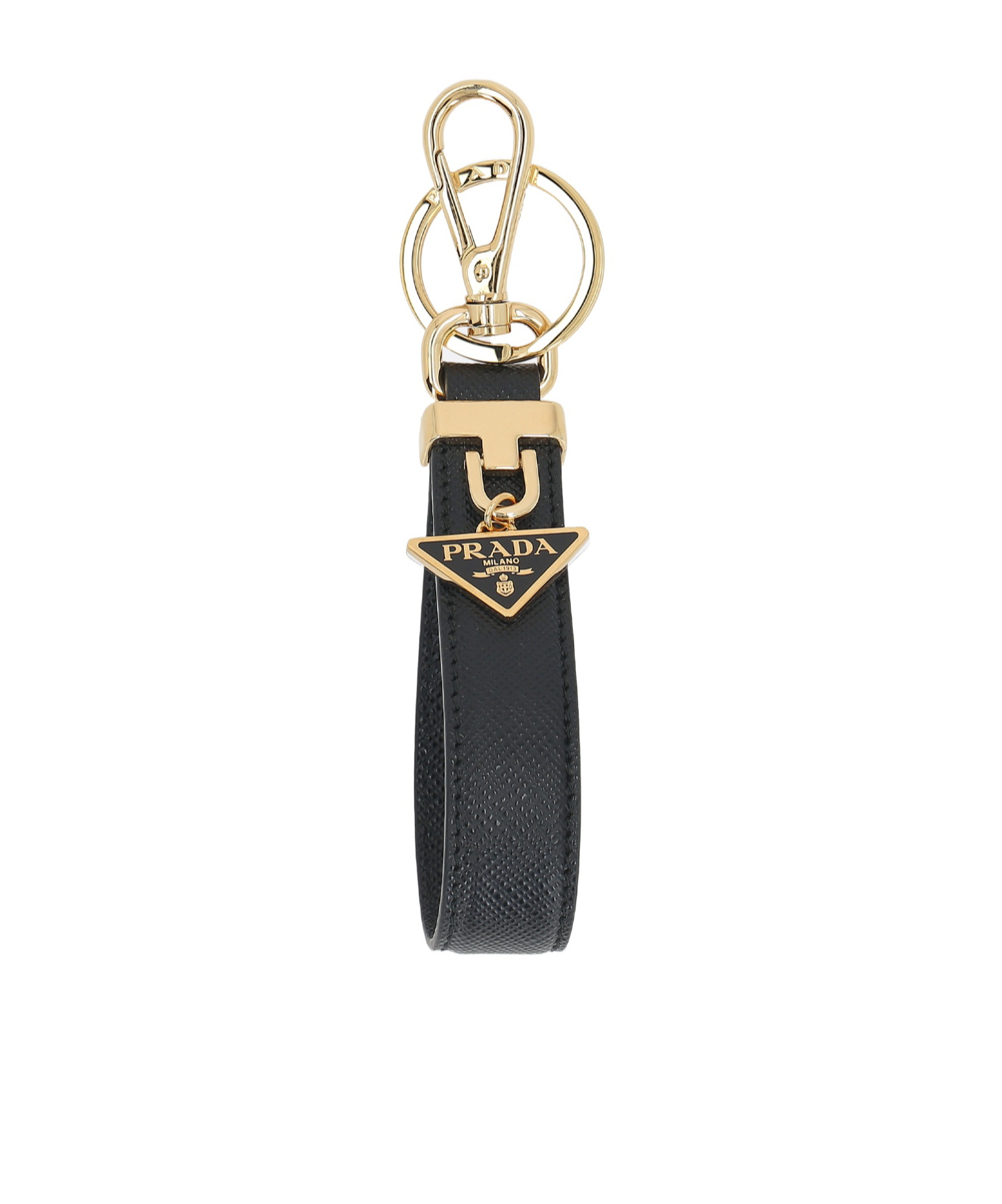 Prada Saffiano Leather Key Ring In Black