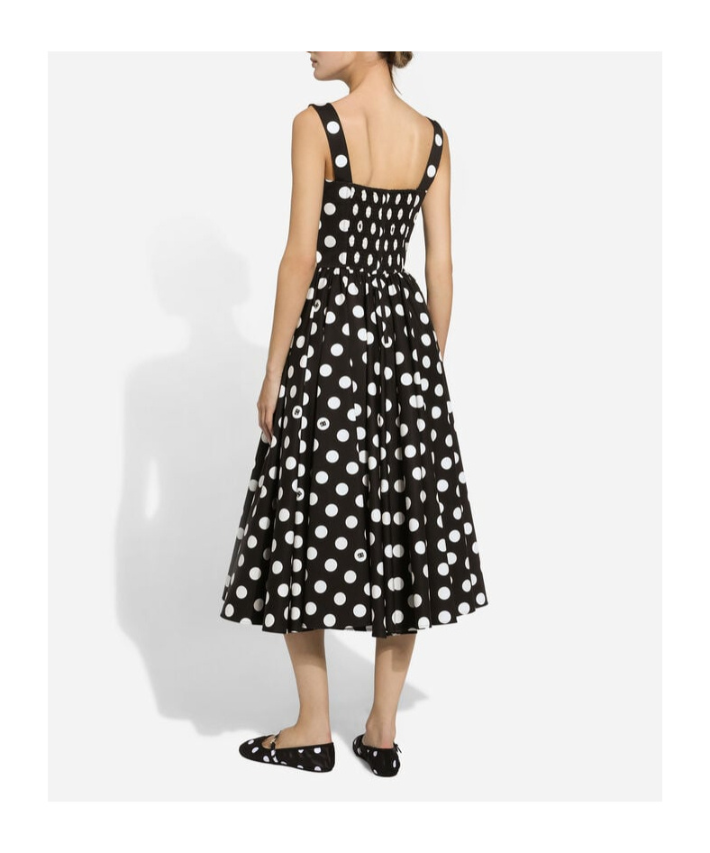 Shop Dolce & Gabbana Polka-dot Corset Midi Dress In Black