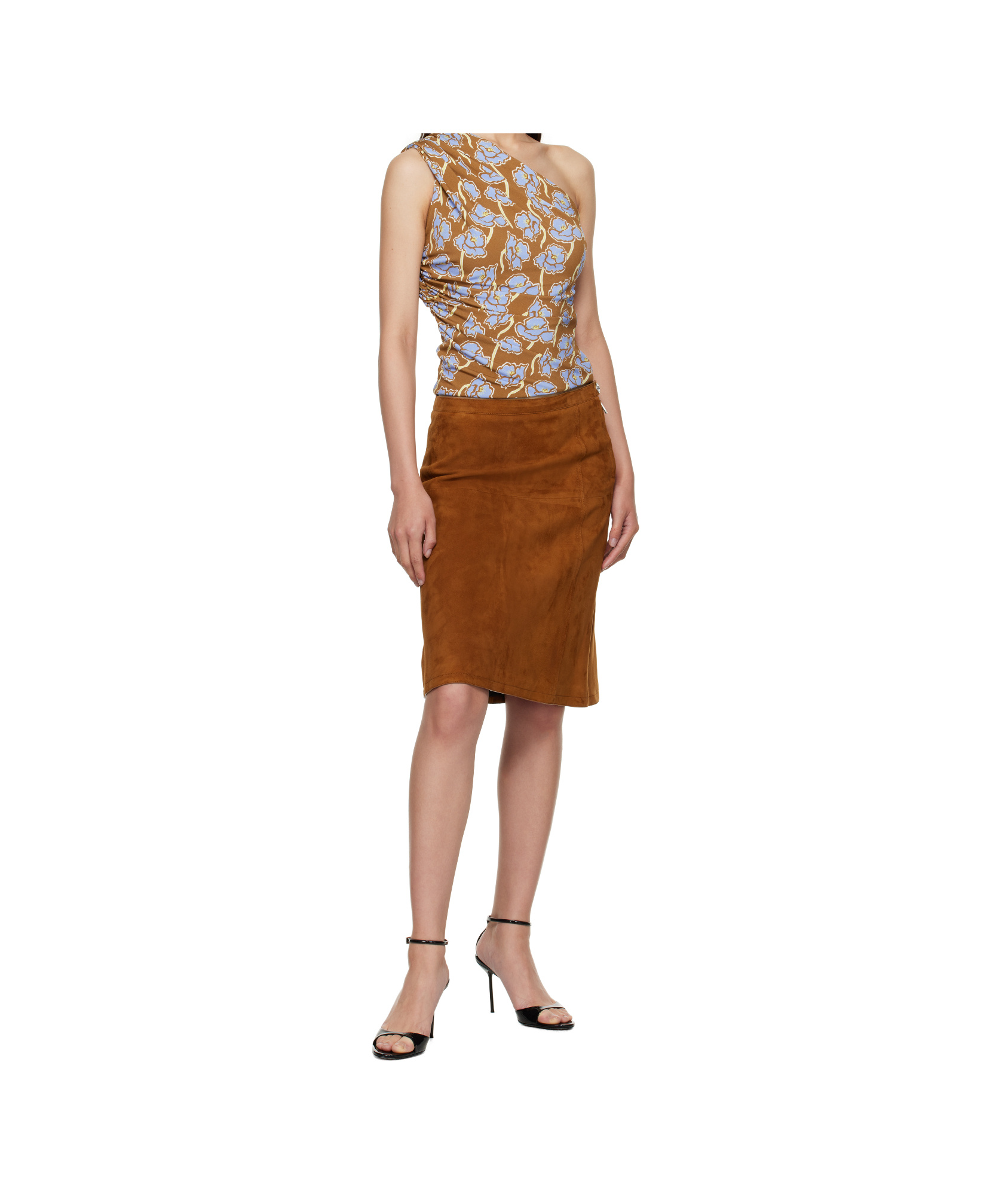Versace Brown Zip Suede Midi Skirt In Brown