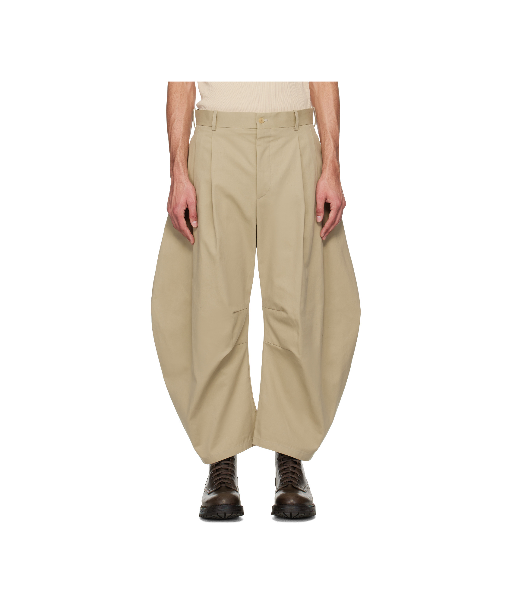 Hed Mayner Khaki Curved Trousers In Khaki