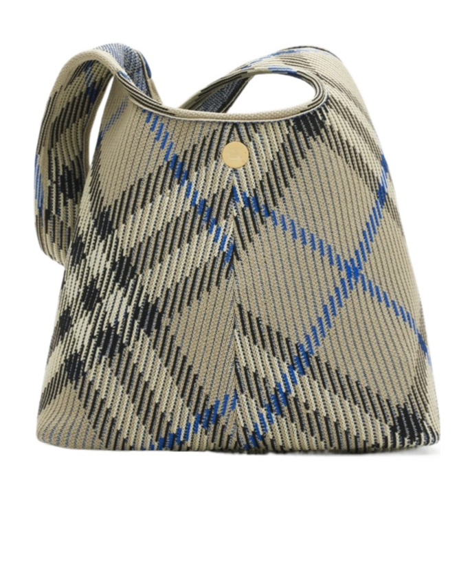 Burberry Large Check Knitted Shoulder Bag In Nude
