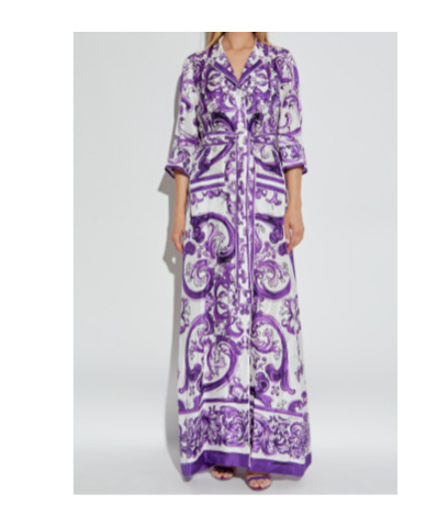 Dolce & Gabbana Printed Midi Dress Detachable Belt Waist In Multi