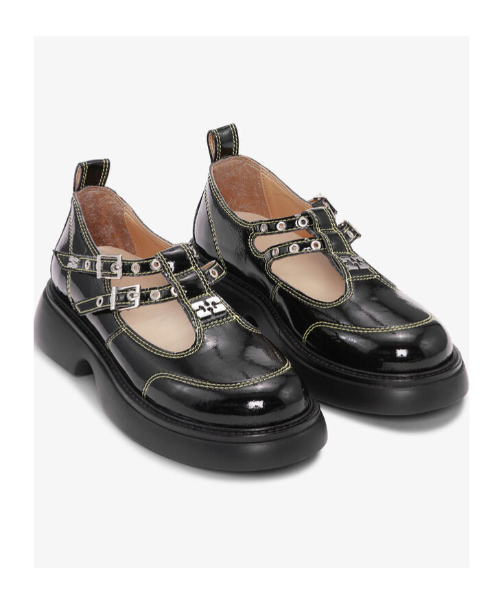 GANNI ガニー Mary jane with buckle Ganni Chunky Sole Black Mary Jane Shoes | ModeSens