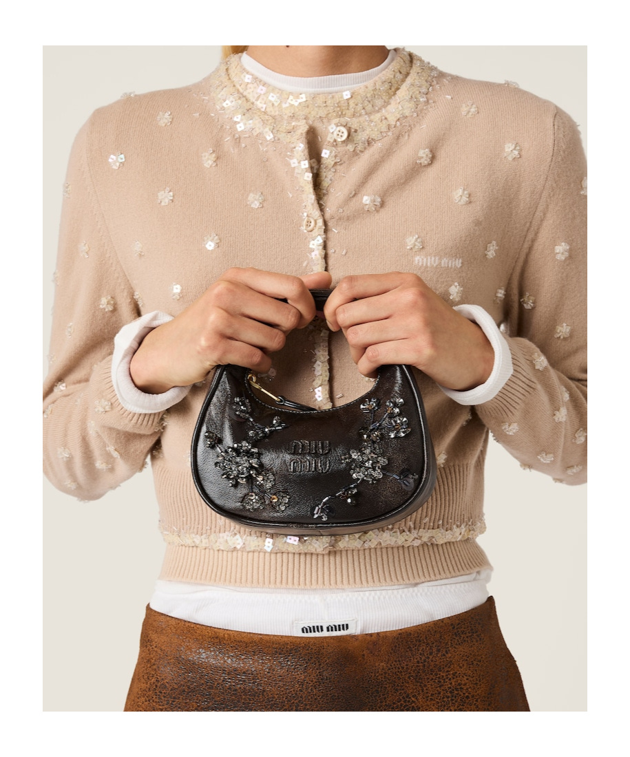 Miu Miu Wander Embroidered Leather Mini-bag In Brown