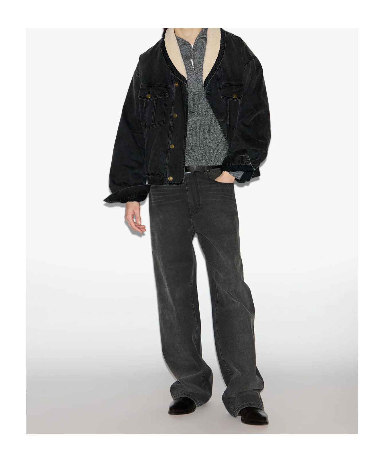Isabel Marant Shearling Collar Buttoned Jackson Jacket In Black