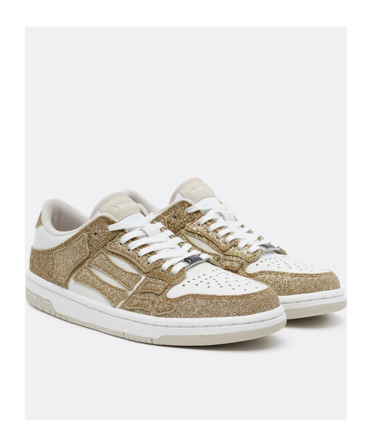Amiri White & Gold Shimmer Skel Top Low Sneakers In White