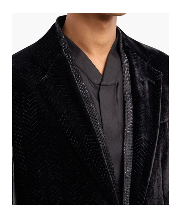Giorgio Armani Studded-trim Velvet Blazer In Black