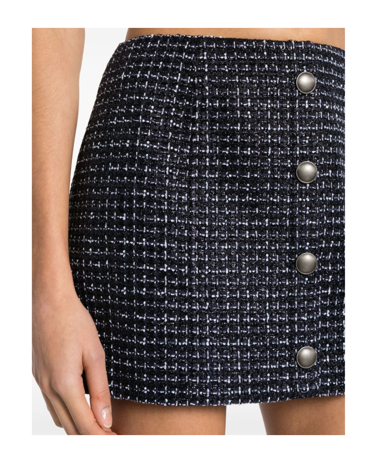 Alessandra Rich Women Sequin Checked Tweed Mini Skirt In Black
