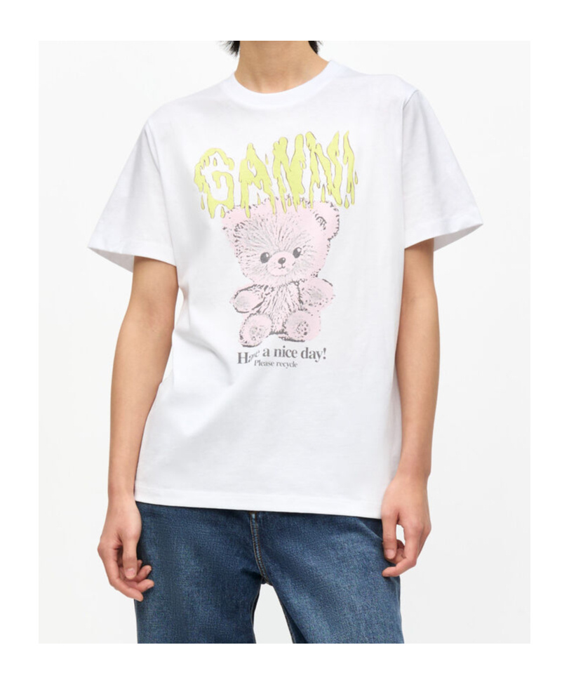 Ganni Basic Cotton Jersey Teddy Relaxed T-shirt In White
