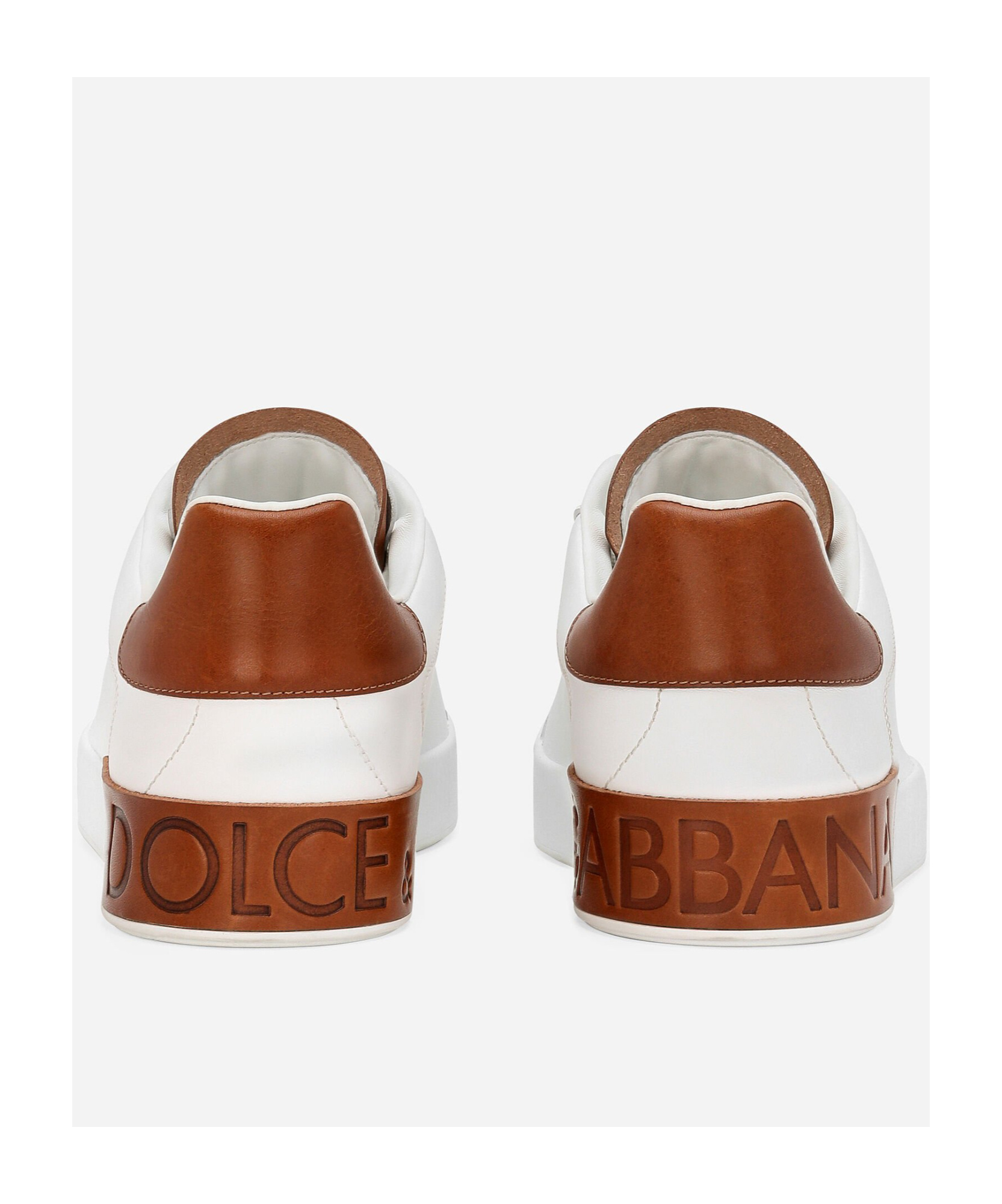 Dolce & Gabbana White Calf Leather Portofino Sneakers In Red
