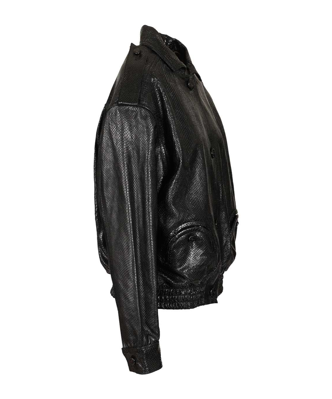 Blazé Milano Leather Bomber Jacket Flap Pockets In Black