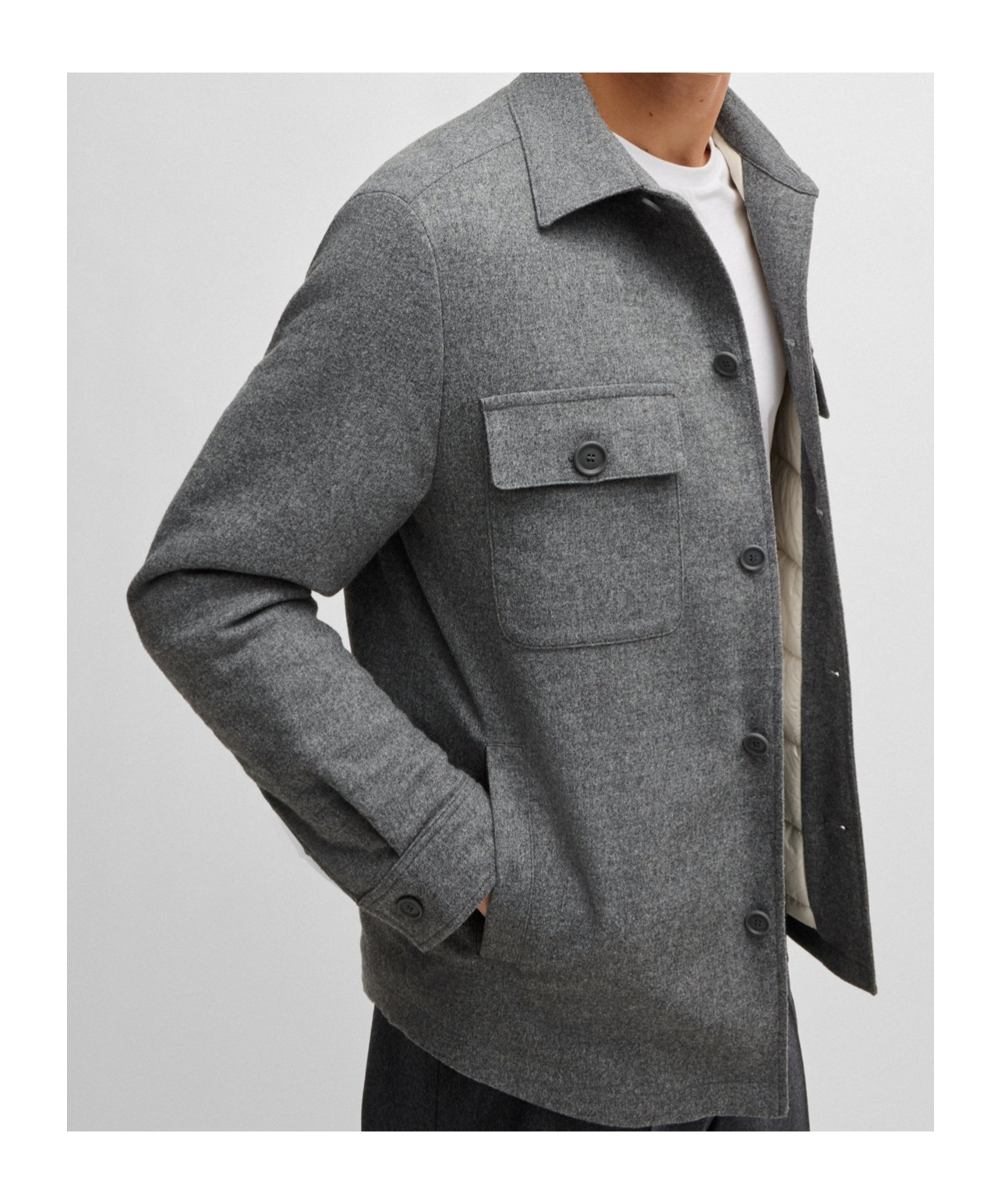 Hugo Boss Boss Brushed Flannel Overshirt With Quilted Interior In Black
