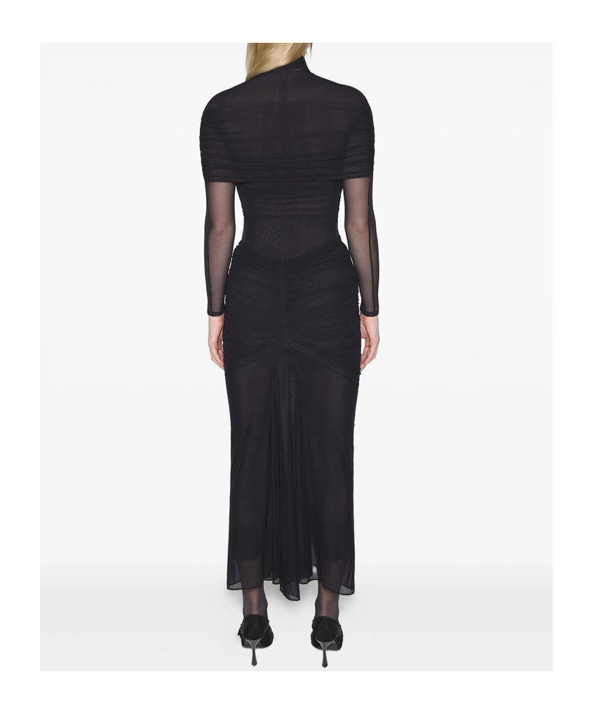 Mugler Halterneck Pleated Dress In Black