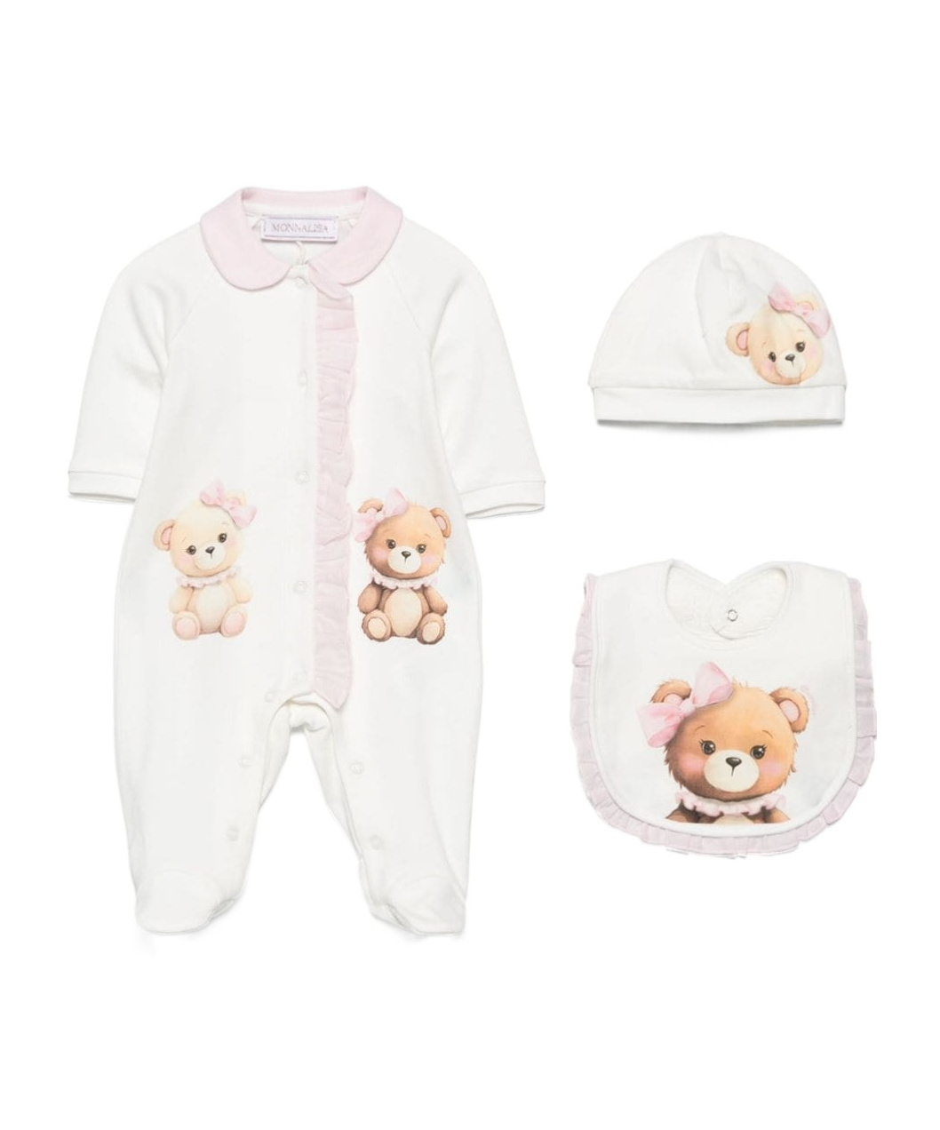 Monnalisa Teddy-bear-print Babygrow Set In White