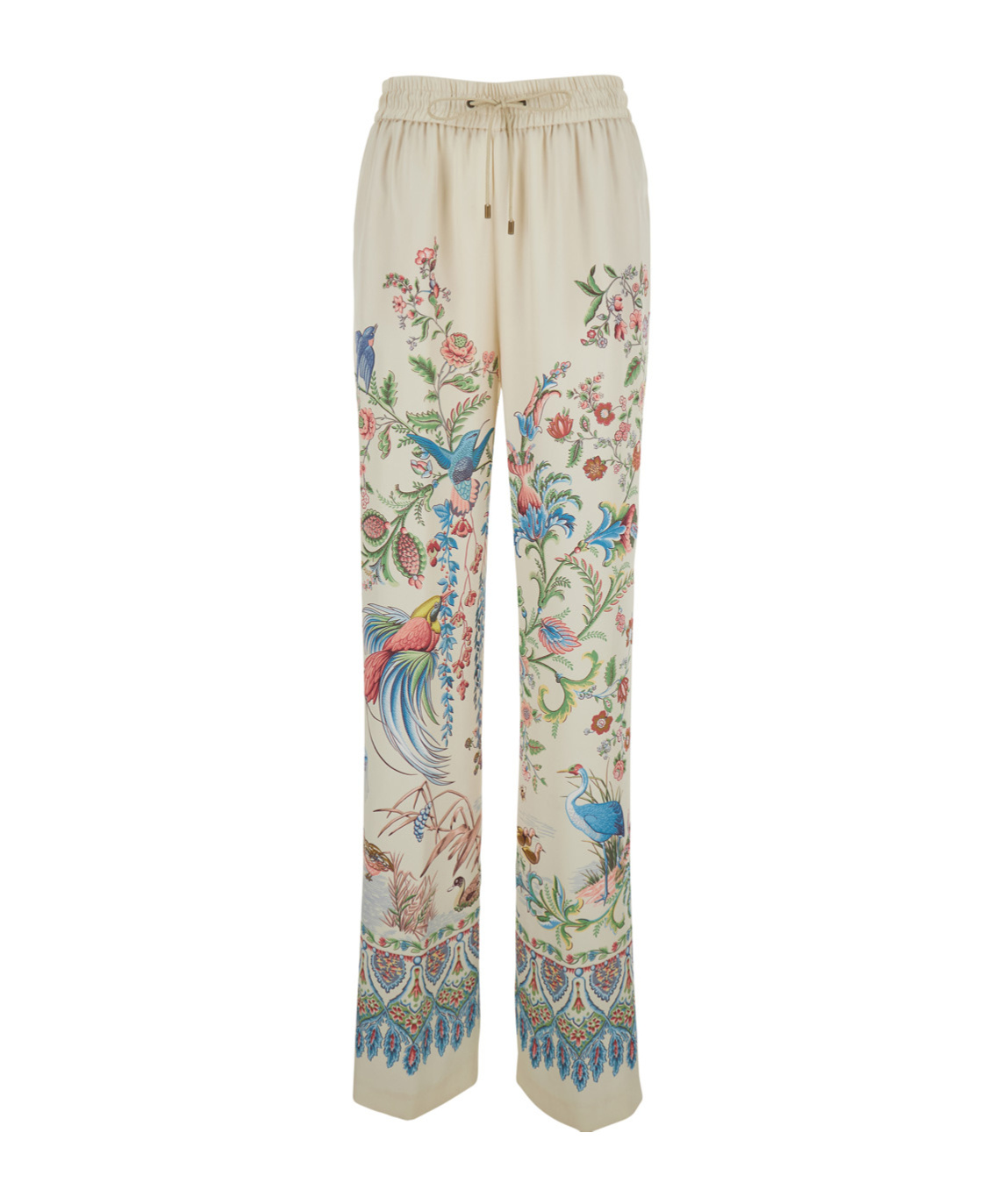 Etro Women White Pants With Elastic Drawstring Waist And All-over Floral Print In Tech Fabric Woman In Multi