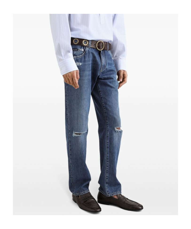 DOLCE & GABBANA DOLCE  GABBANA DISTRESSED STRAIGHT LEG JEANS