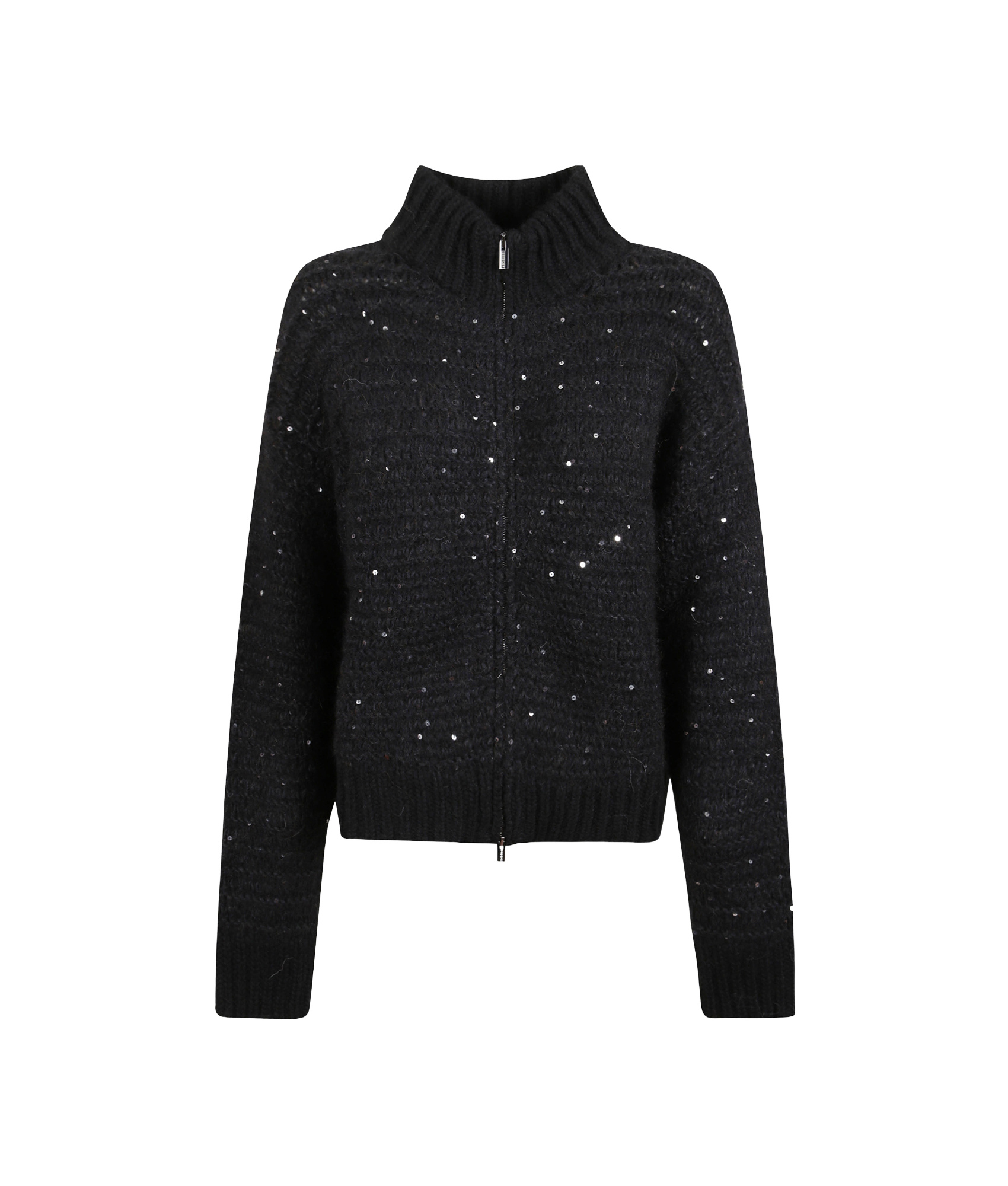 Peserico High-neck Knitted Cardigan In Black