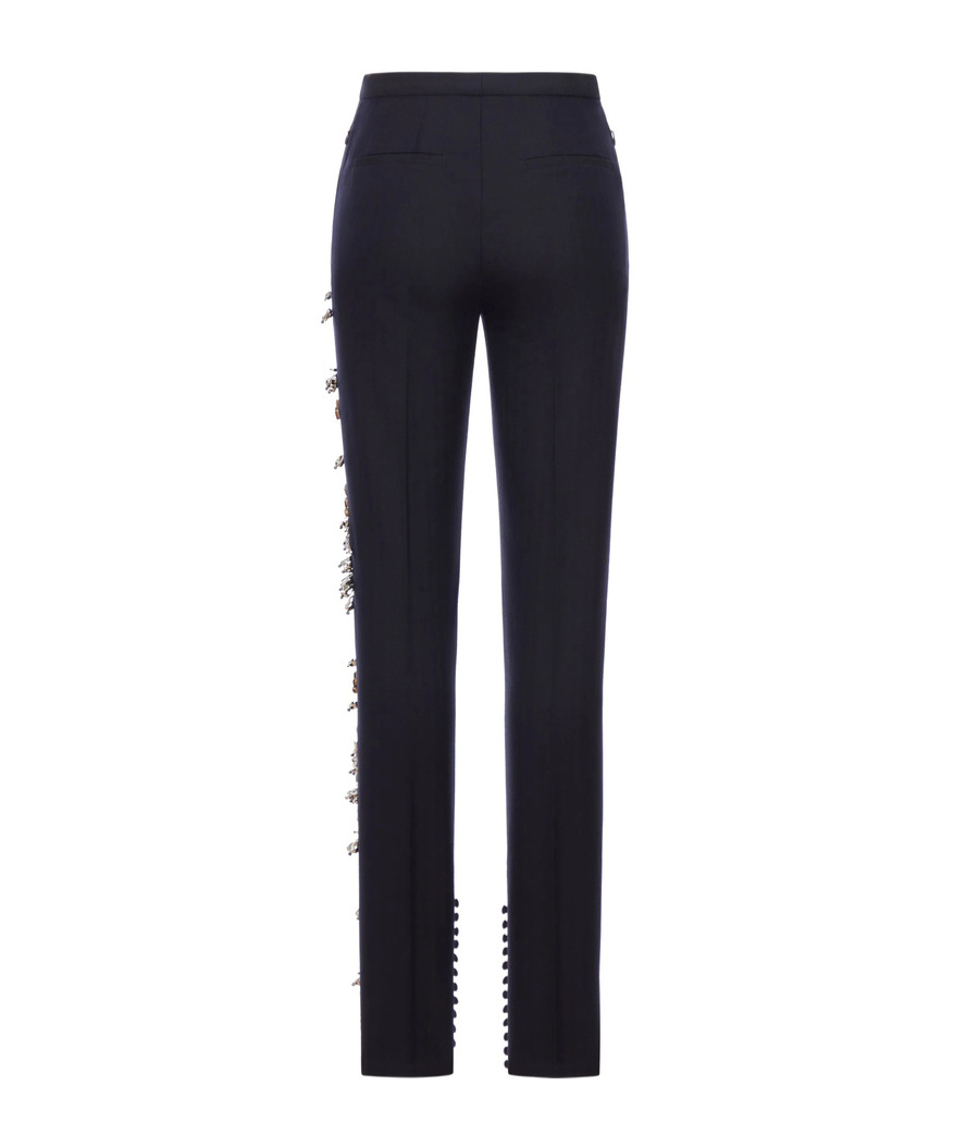 Dries Van Noten Pandoris Embellished Wool Skinny Pants In Blue
