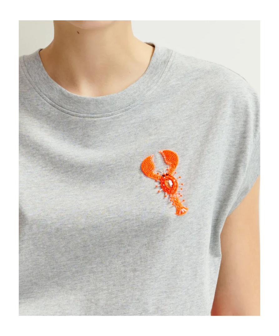 Essentiel Antwerp Cotton T-shirt With Embroidery In Gray