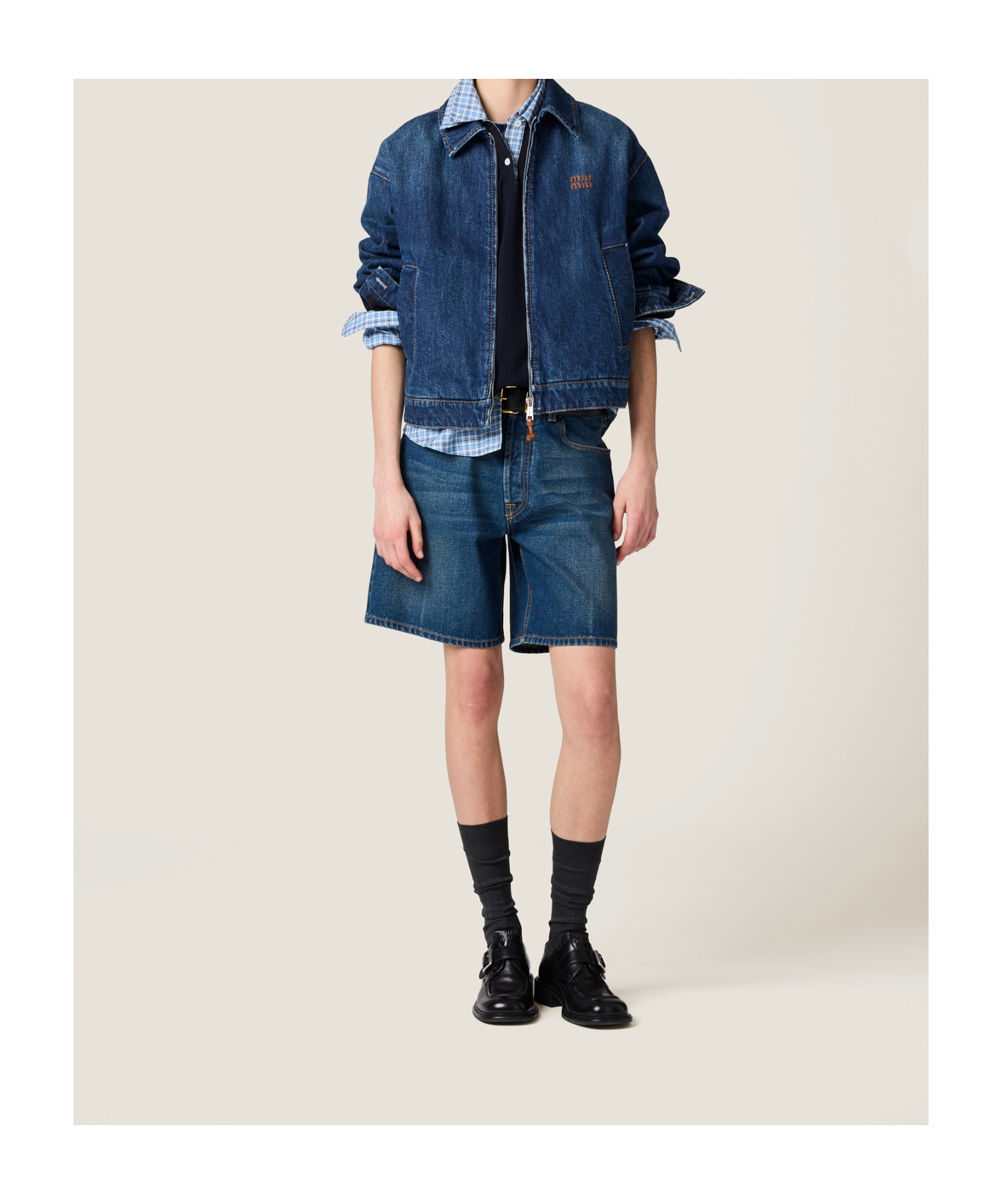 Miu Miu Oversized Zip-up Denim Jacket In Blue
