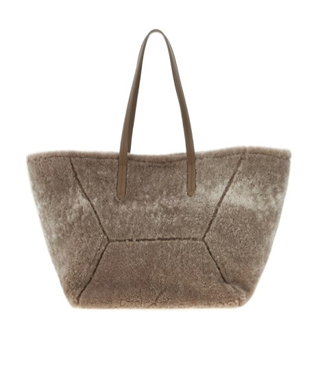 Brunello Cucinelli Shearling Tote Bag In Brown