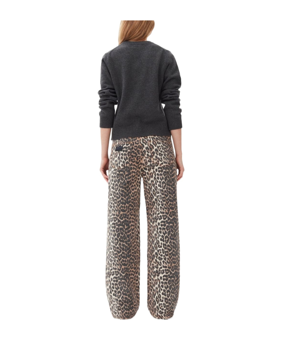 Ganni Leopard Print Straight-leg Jeans In Nude