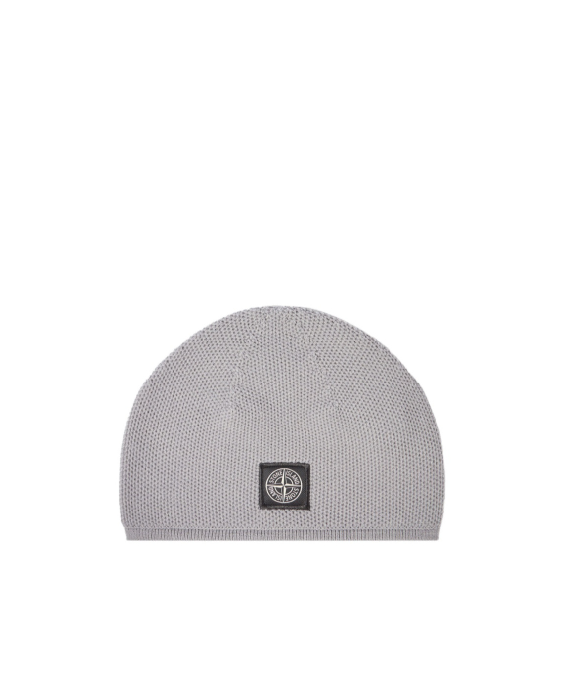 Stone Island Beanie With Compass Patch And Ribbed Trim In Gray