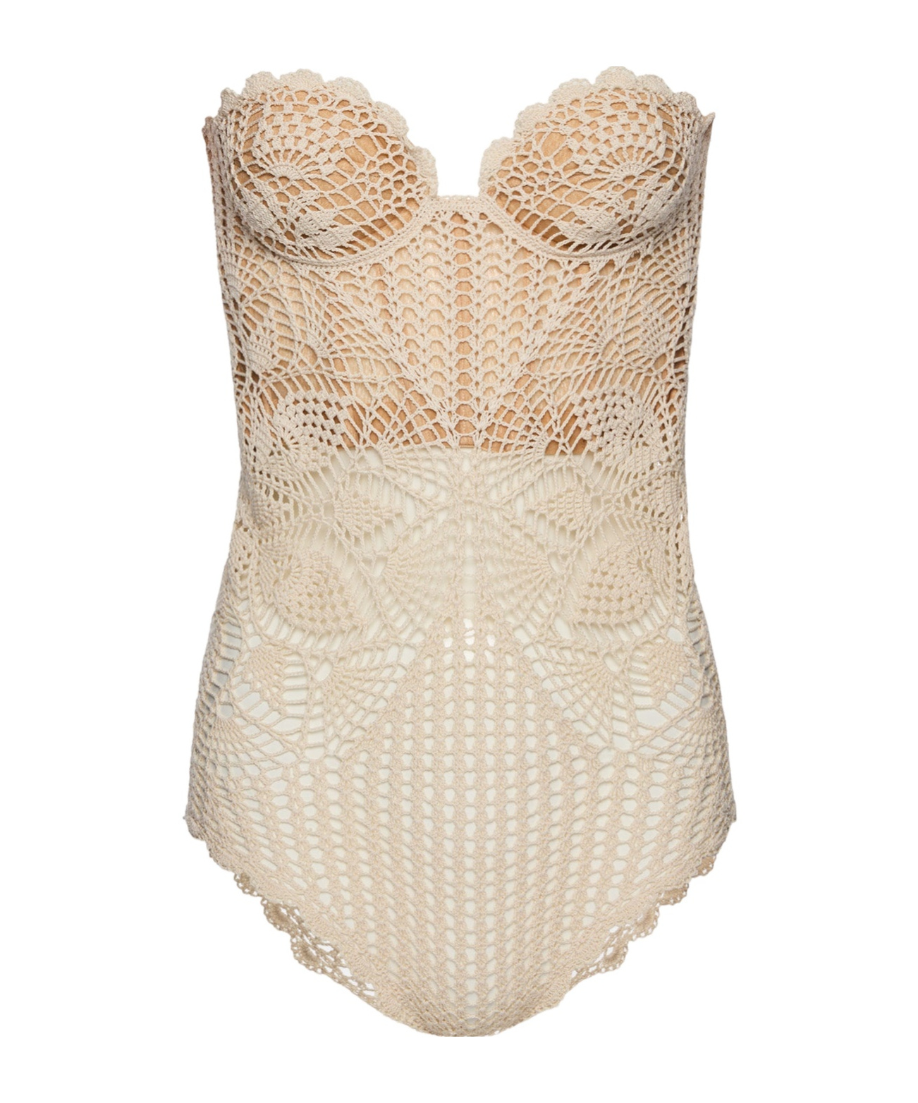 Magda Butrym Lace Crochet Bustier Bodysuit In Cream In Brown