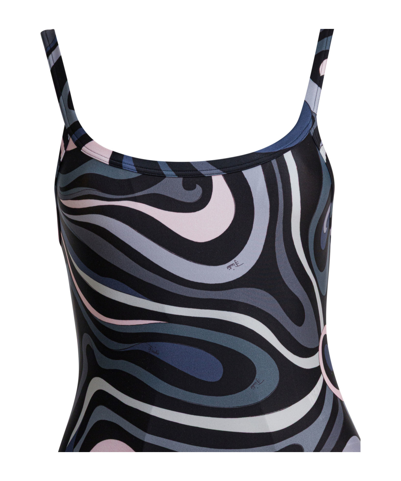 Pucci Swirl Pattern One-piece Swimsuit With Scoop Neckline In Black