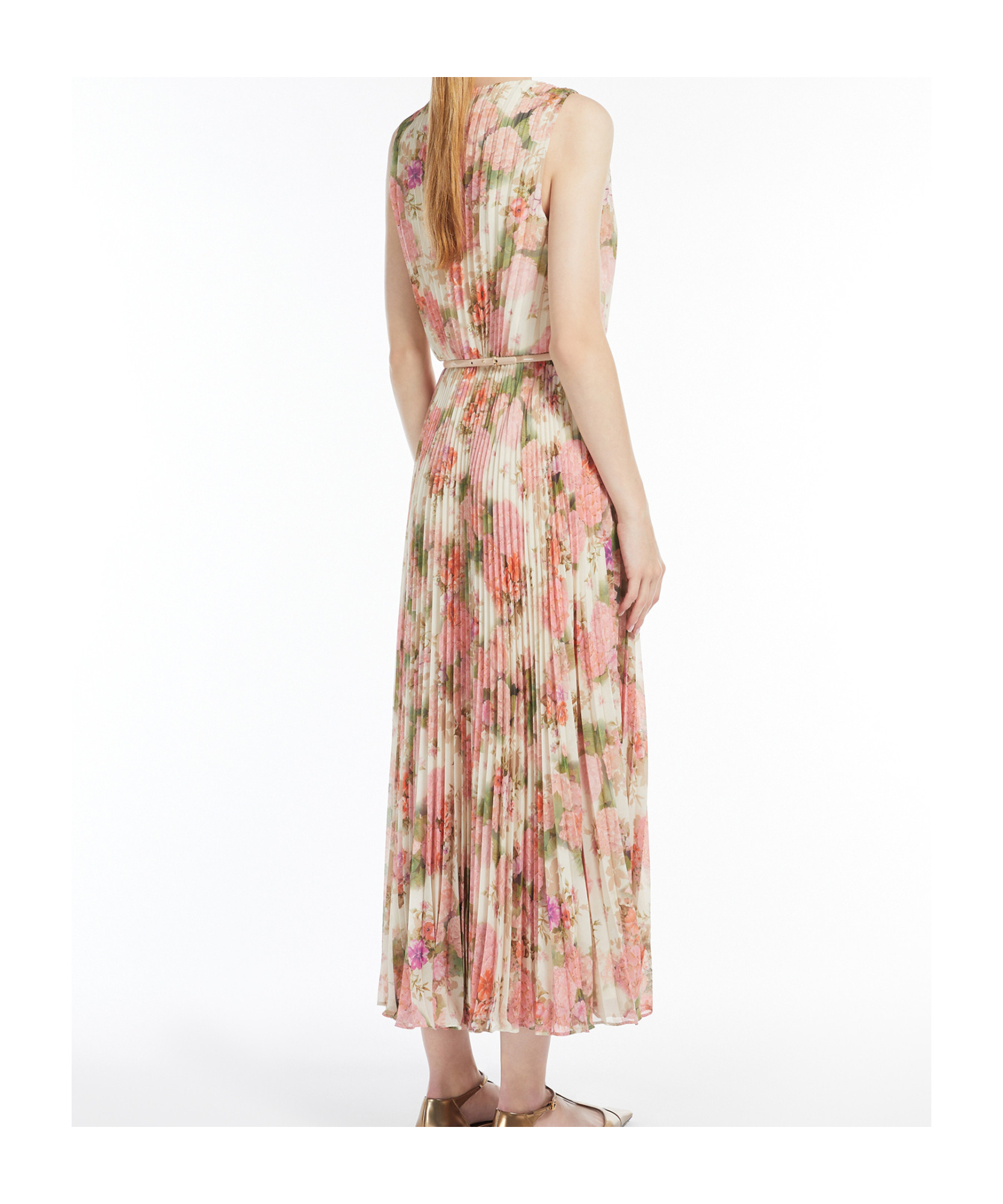 Max Mara Abito Svasato In Georgette Fantasia In Nude