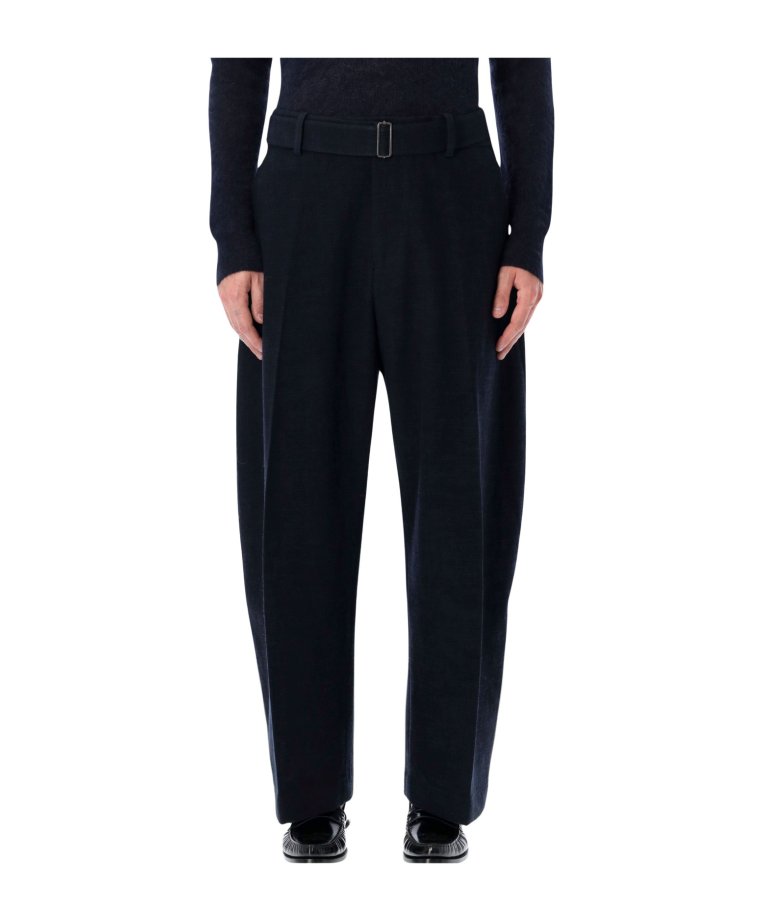 Studio Nicholson Wide-leg Wool Cotton Blue Vital Trousers In Black
