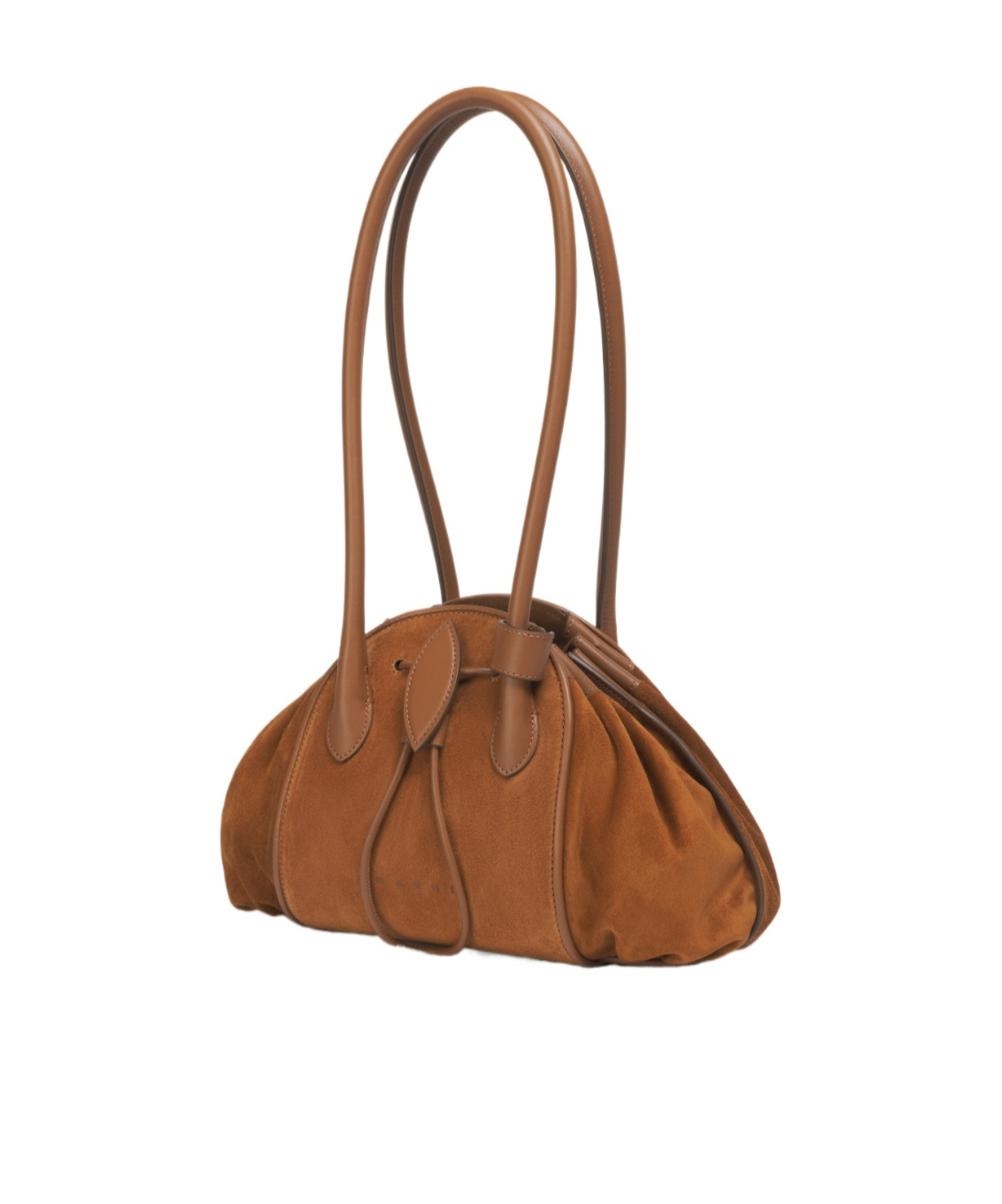 Marni Logo Stamped Tulipea Shoulder Bag In Brown