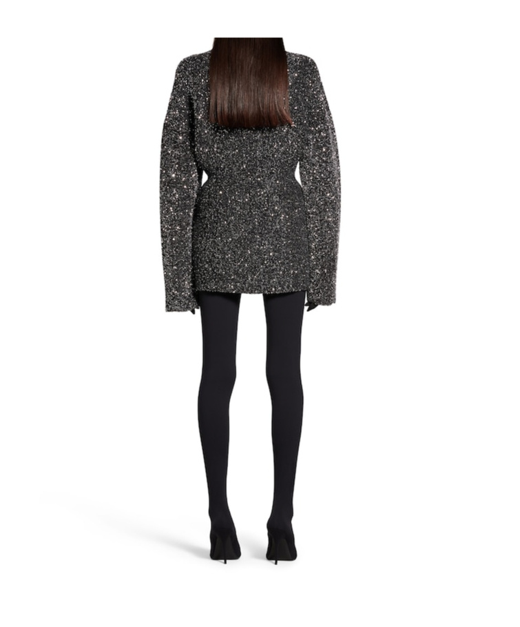 Balenciaga Paillette Engineered Hourglass Top In Silver