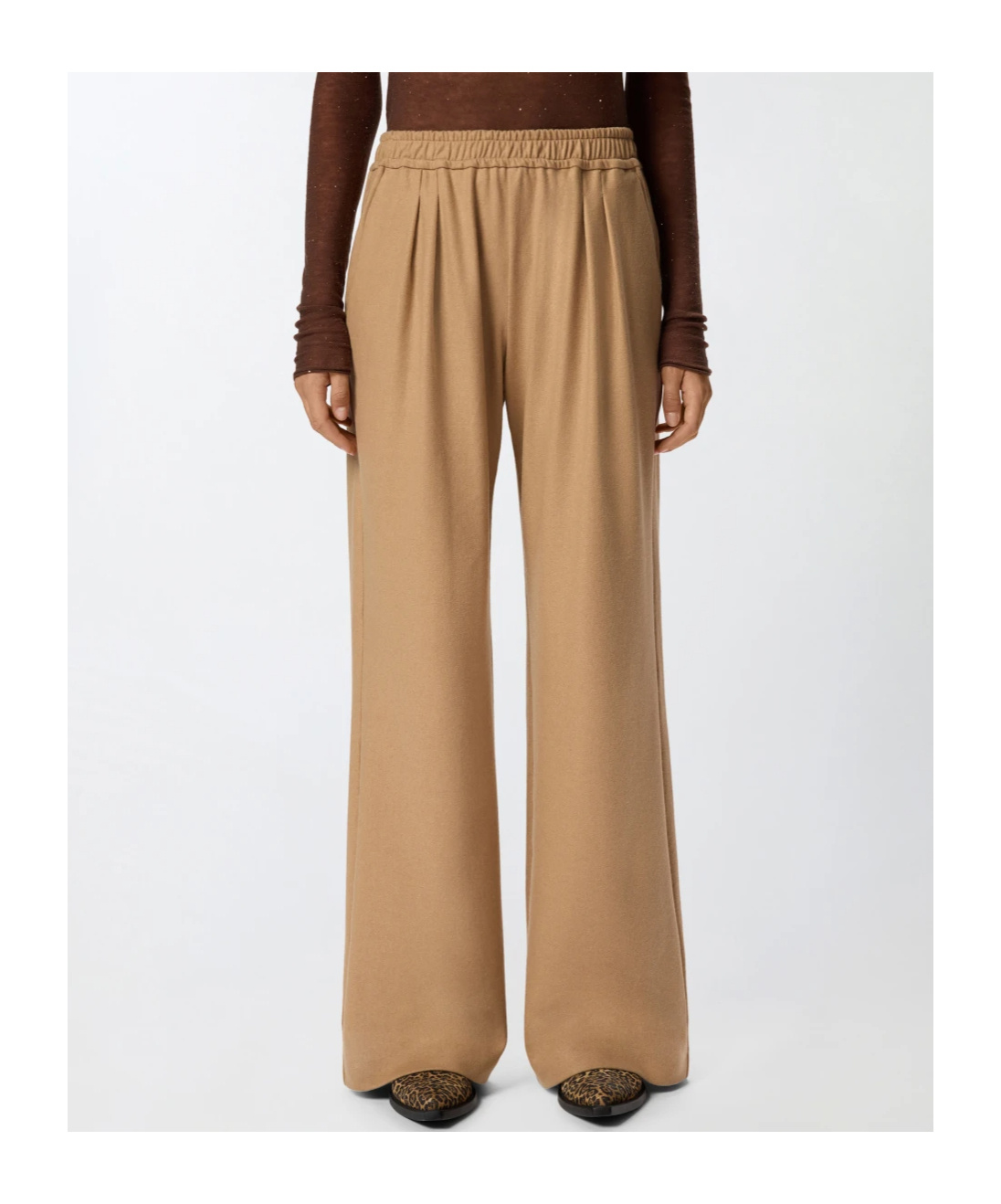 Pinko Long Wide-leg Wool-blend Trousers In Brown