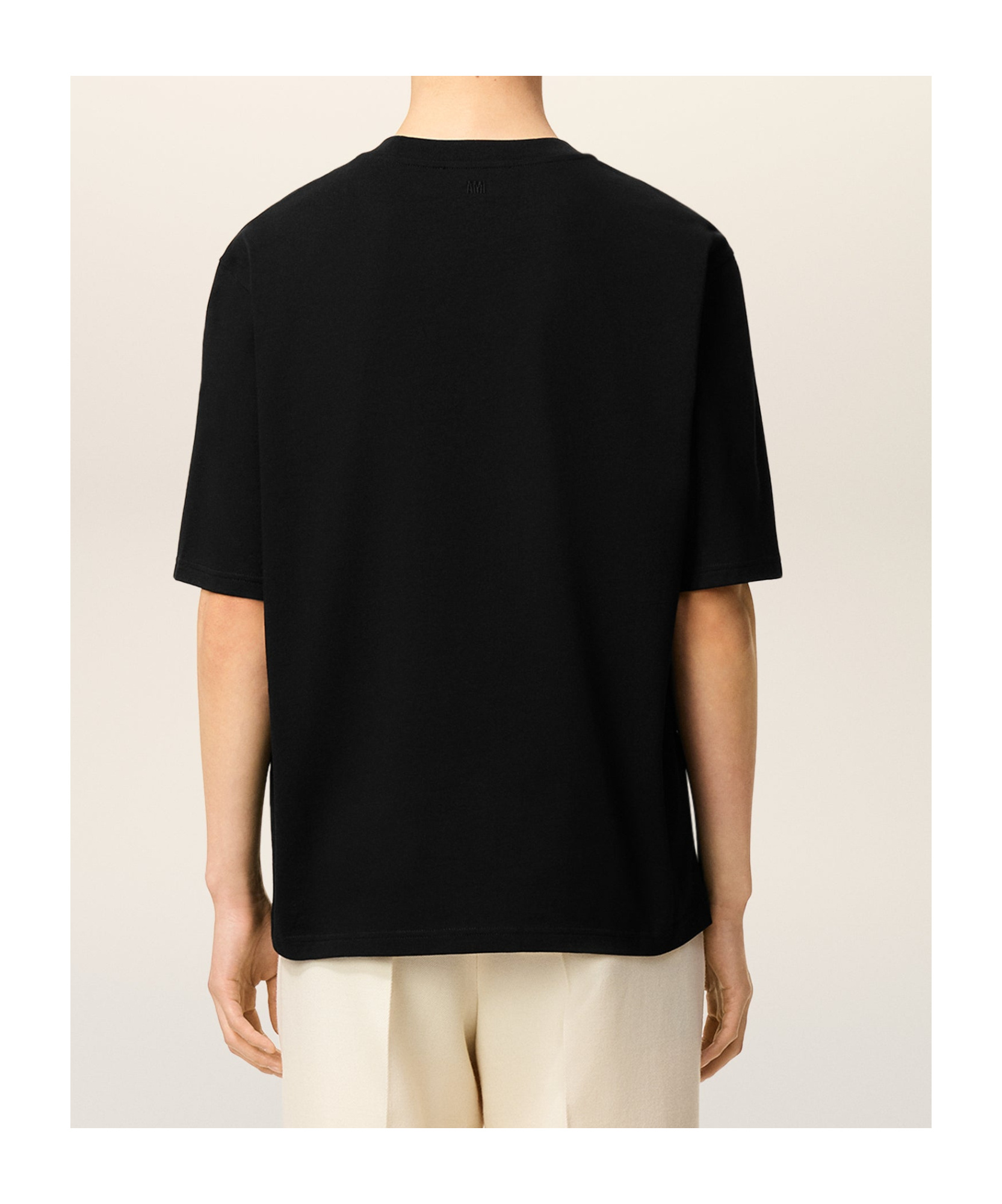 Ami Alexandre Mattiussi Relaxed Fit Black T-shirt With Subtle Embroidery In Black