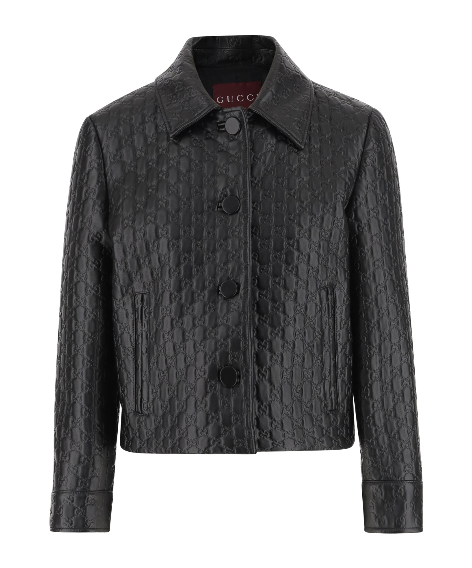 Gucci Embossed Gg Leather Jacket In Black
