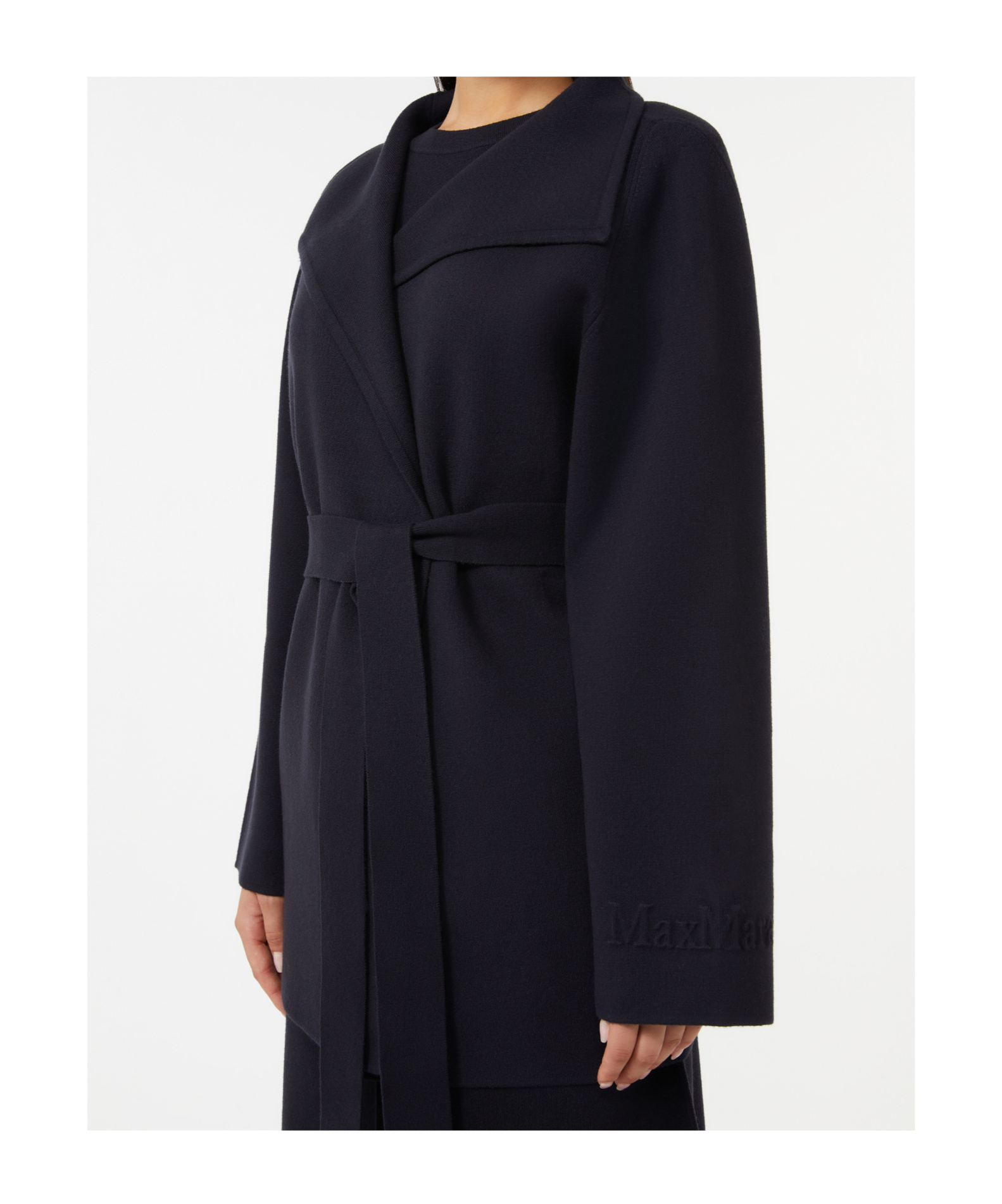 Max Mara Belted Wool Coat In Blue