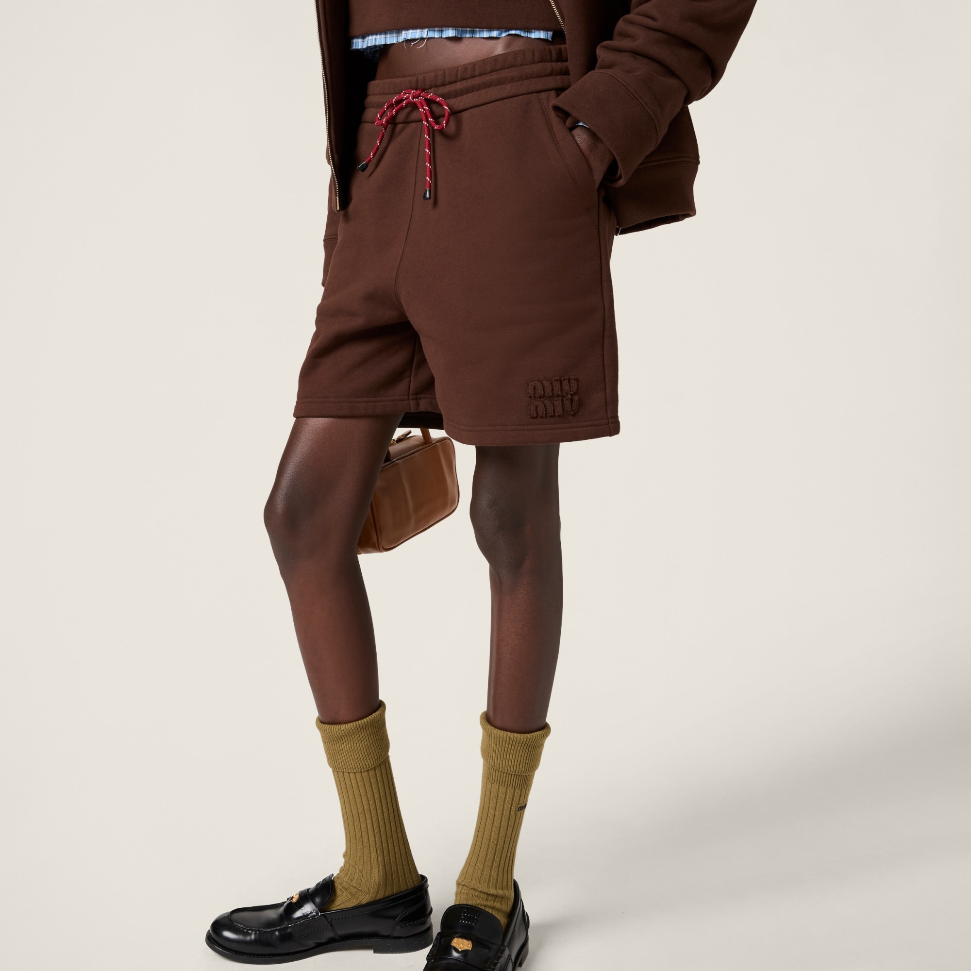 Miu Miu Drawstring Shorts In Brown
