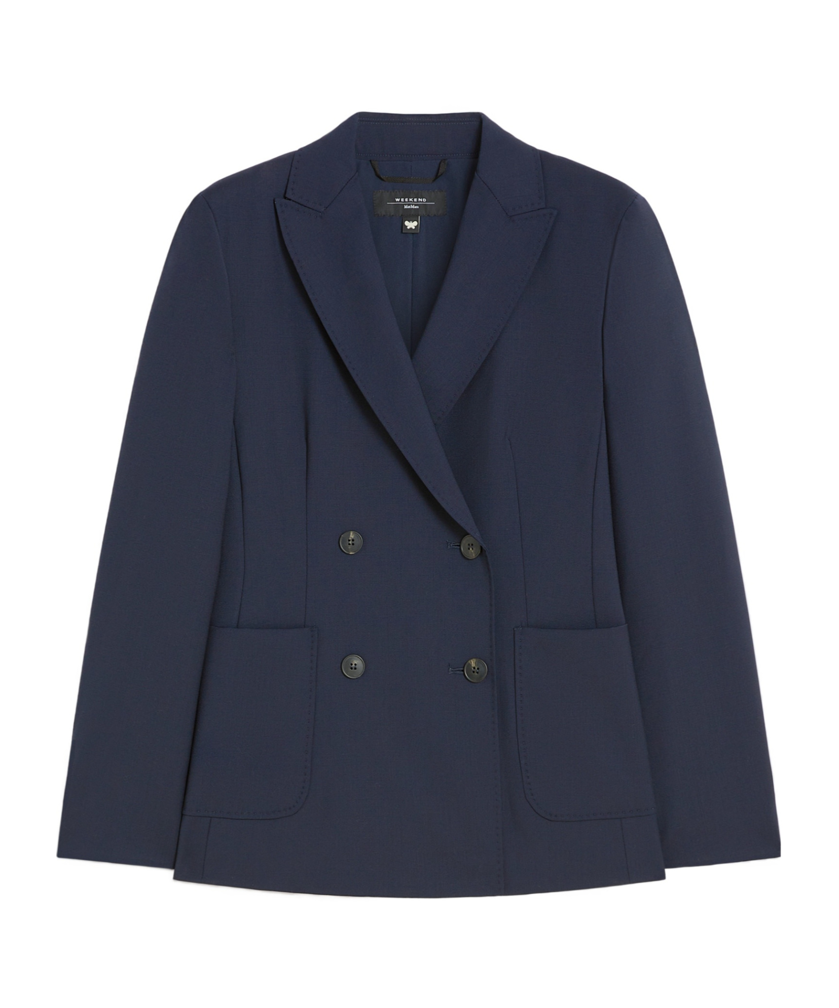 Weekend Max Mara Blazer De Tela De Lana Con Cierre Cruzado De Doble Botón In Blue