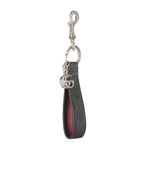 Gucci Logo Plaque Monogrammed Keychain In Gray