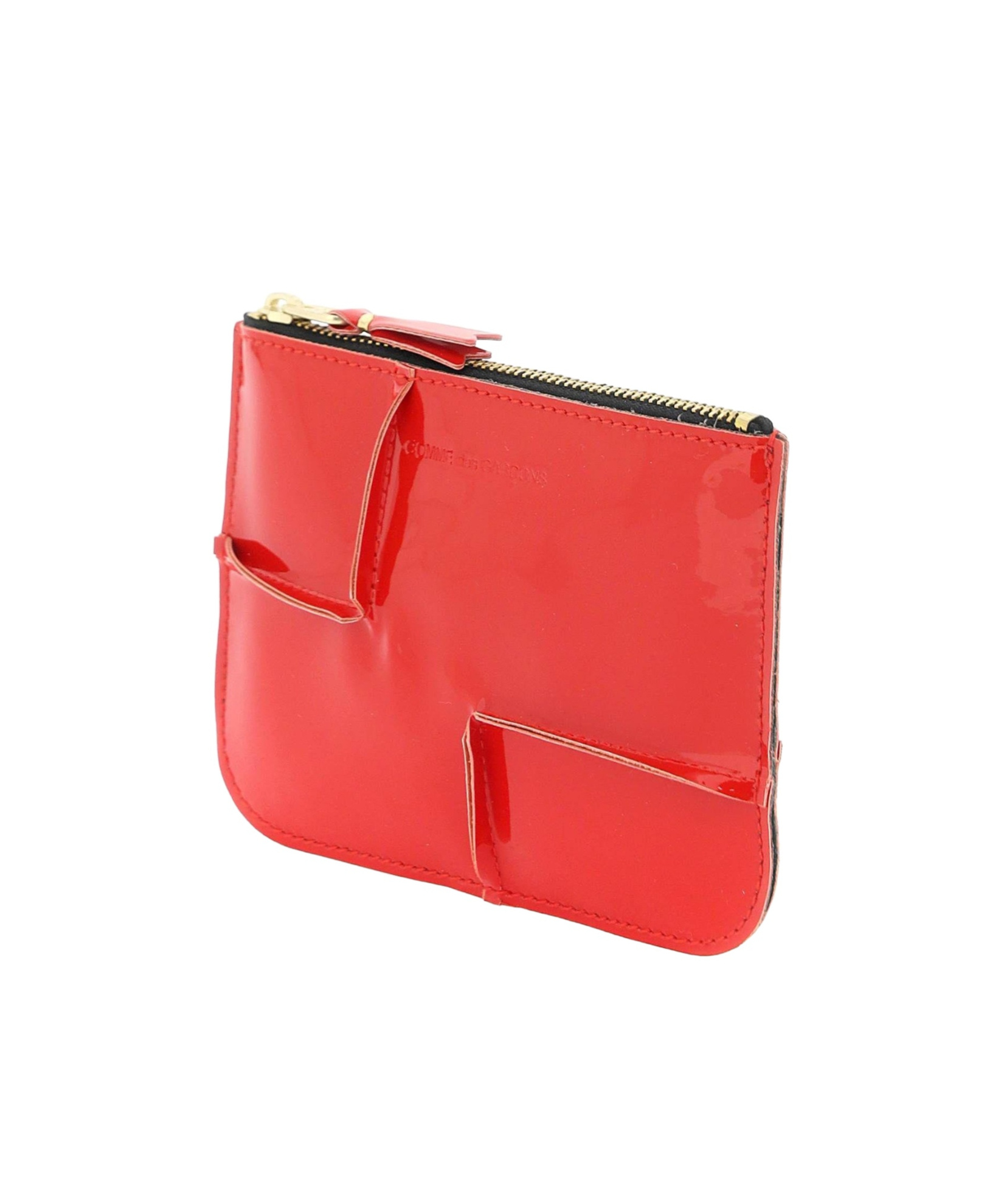 Comme Des Garçons Zip Around Patent Leather Wallet With Zipper In Red