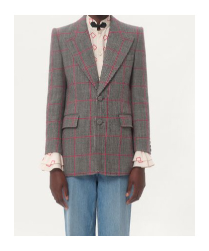 Valentino Single-breasted Wool Jacket With Check Pattern In Black/ivory White/cherry Red