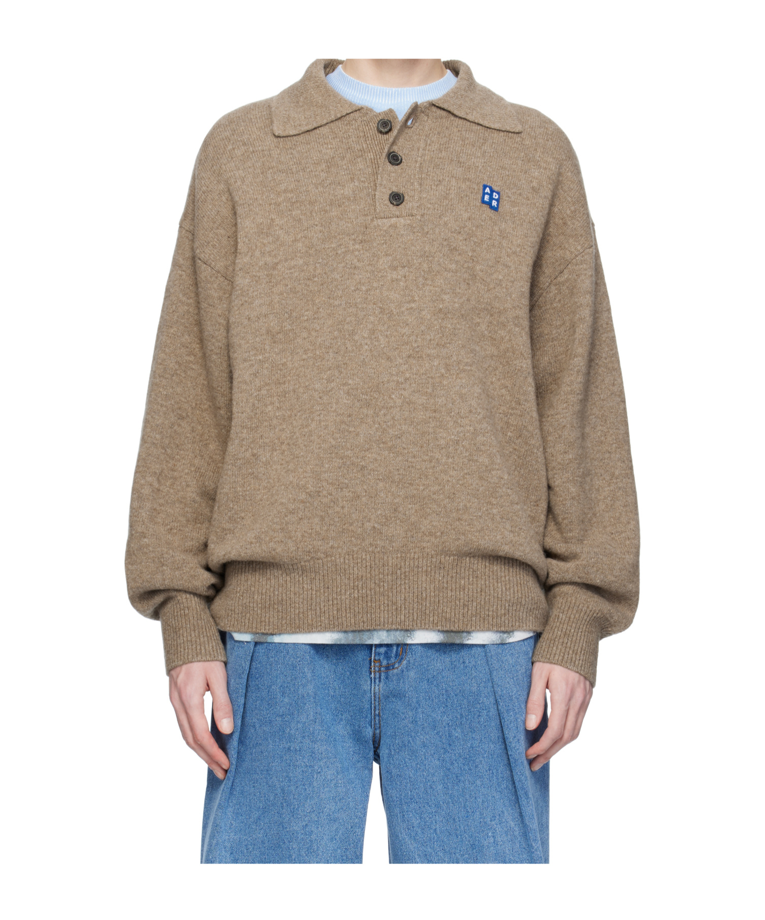 Ader Error Buttoned Polo-neck Sweater In Beige