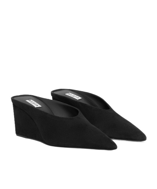 Alaïa Cube Wedge Mules In Suede Goatskin In Black